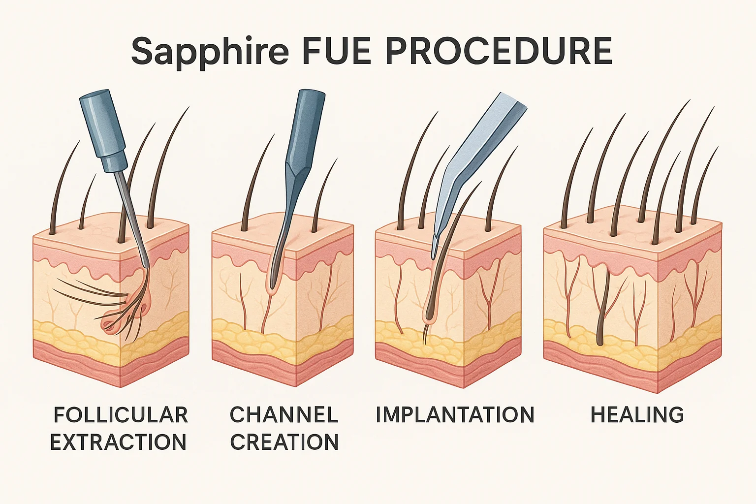Detailed infographic comparing traditional FUE with modern hair transplant methods, showcasing differences in precision, recovery time, and natural results.